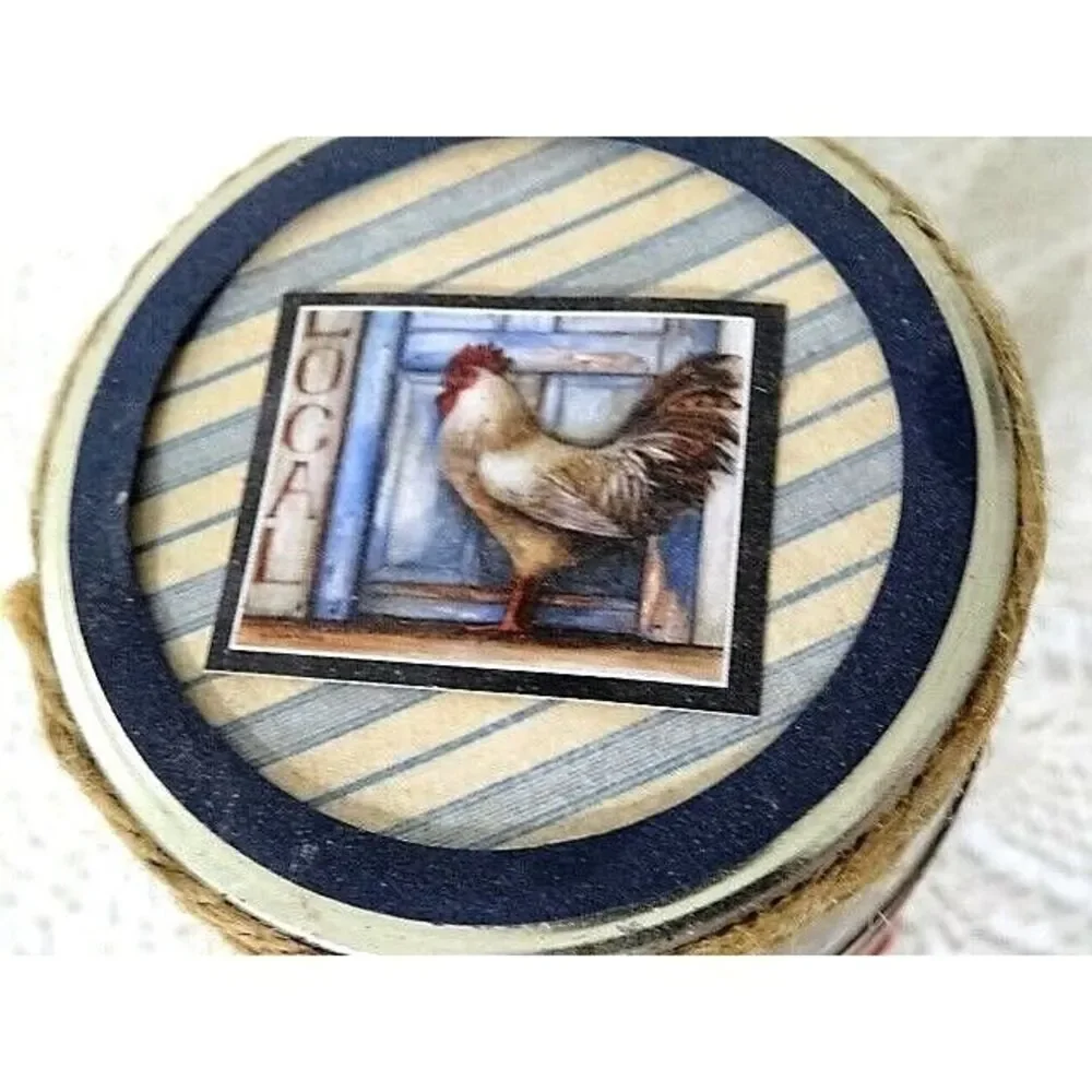 Country Rooster Glass Storage Jar Kitchen Bath Jute Rope Lid Farmhouse Gift NEW